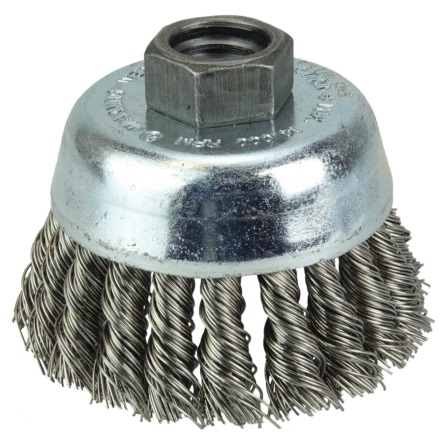 Weiler 36239 Wolverine 3" Knot Wire Cup Brush, .020" Stainless Steel Fill, 5/8"-11 UNC Nut, Made in The USA