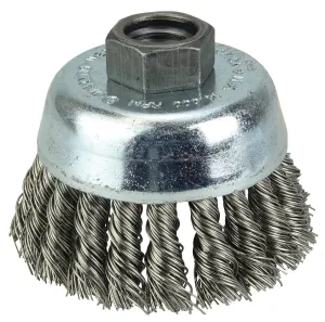Weiler 36239 Wolverine 3" Knot Wire Cup Brush, .020" Stainless Steel Fill, 5/8"-11 UNC Nut, Made in The USA