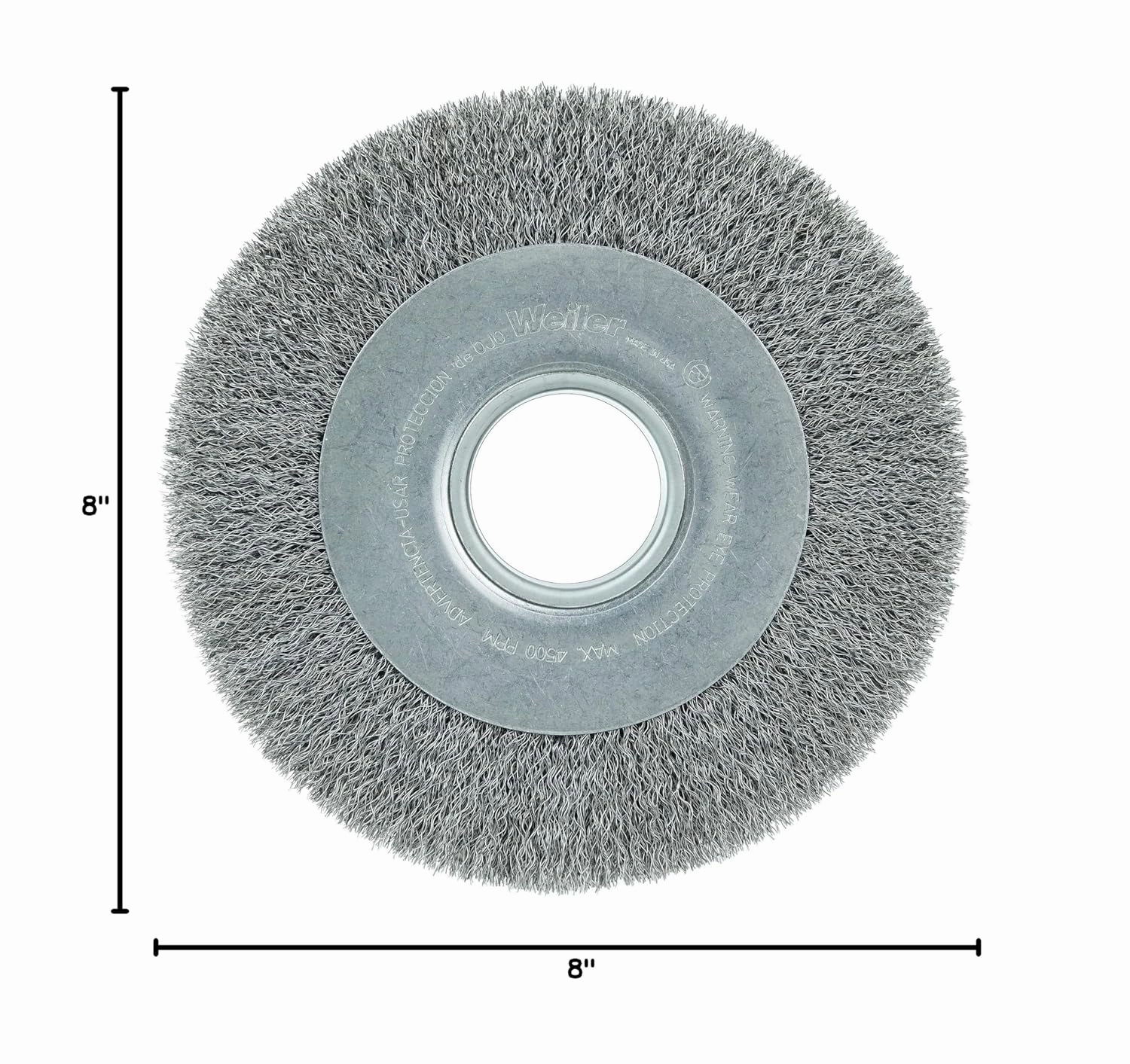 Weiler 06090 8" Medium Face Crimped Wire Wheel, .006" Steel Fill, 2" Arbor Hole, Made in The USA