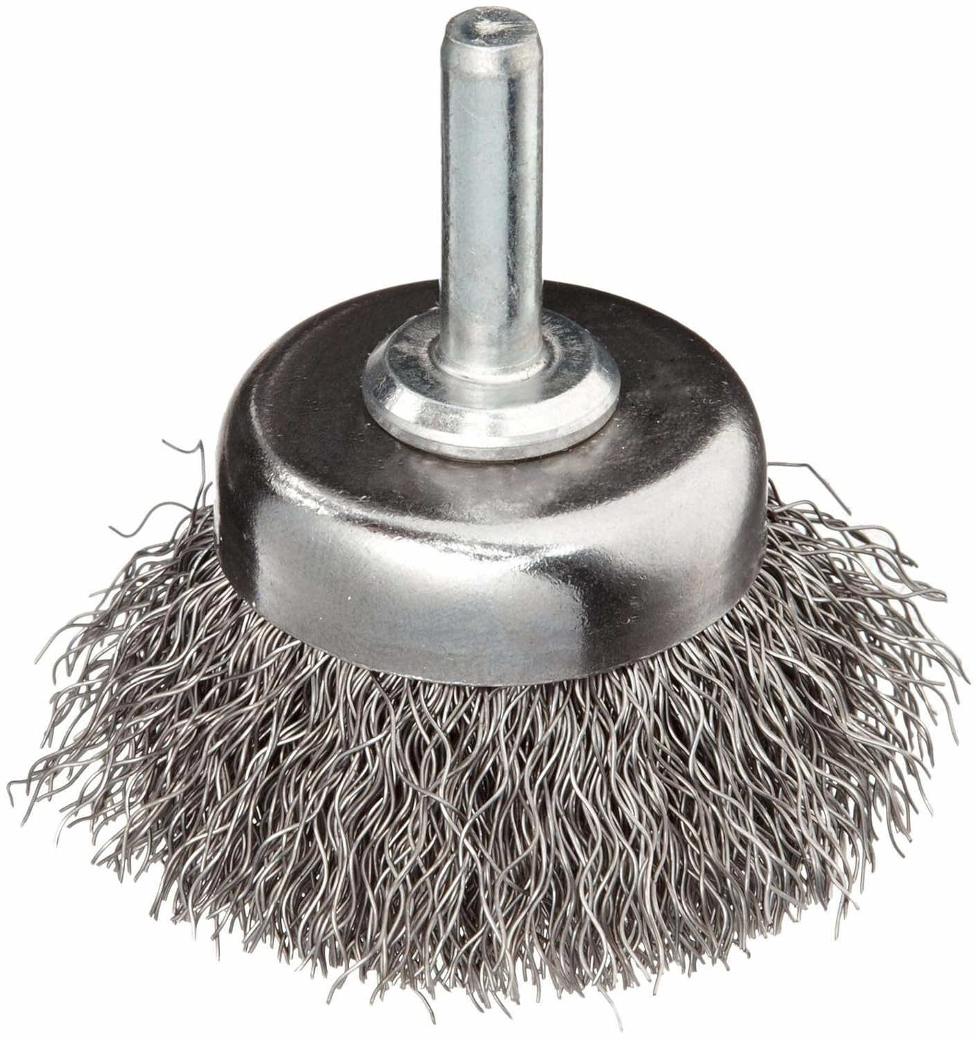 Weiler 14301 1-3/4" Crimped Wire Cup Brush, .0118" Steel Fill, 1/4" Stem, Made in the USA