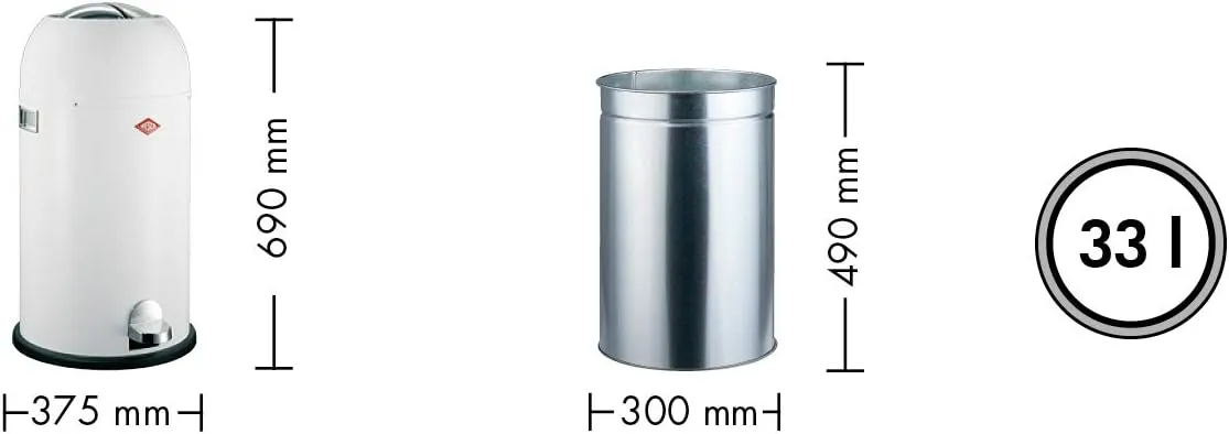 WESCO Kickmaster Powder Coated Steel Waste Bin, 33 Litre, Graphite