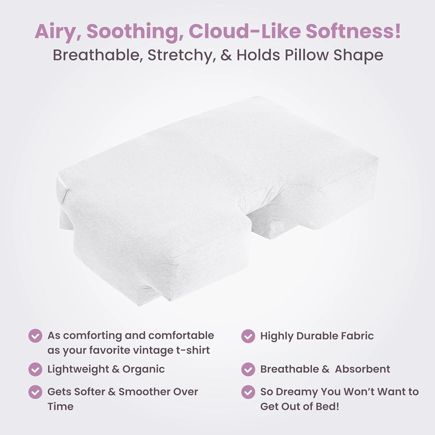 Wife Pillow Cover Only - Jersey Knit Pillowcase, Soft 100% Cotton T-Shirt Feel - Contour Exclusively for Arm & Body Position Side, Stomach & Back Sleeper Bed Pillow, Machine Washable & Dryable, White