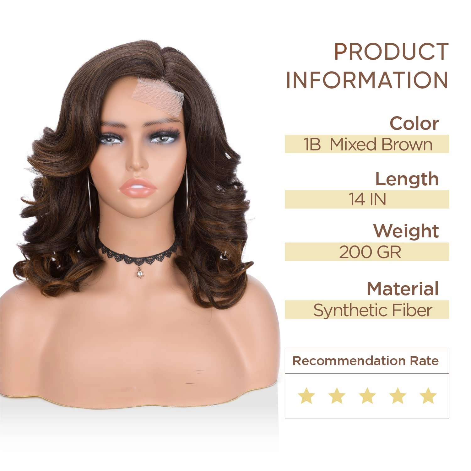 WIGER Short Wavy Wigs for Women Mixed Brown Loose Wave Bob Hair Wig 14 Inch Side Part Shoulder Length Glueless Lace Part Hair Synthetic Curly Wig for Daily or Party