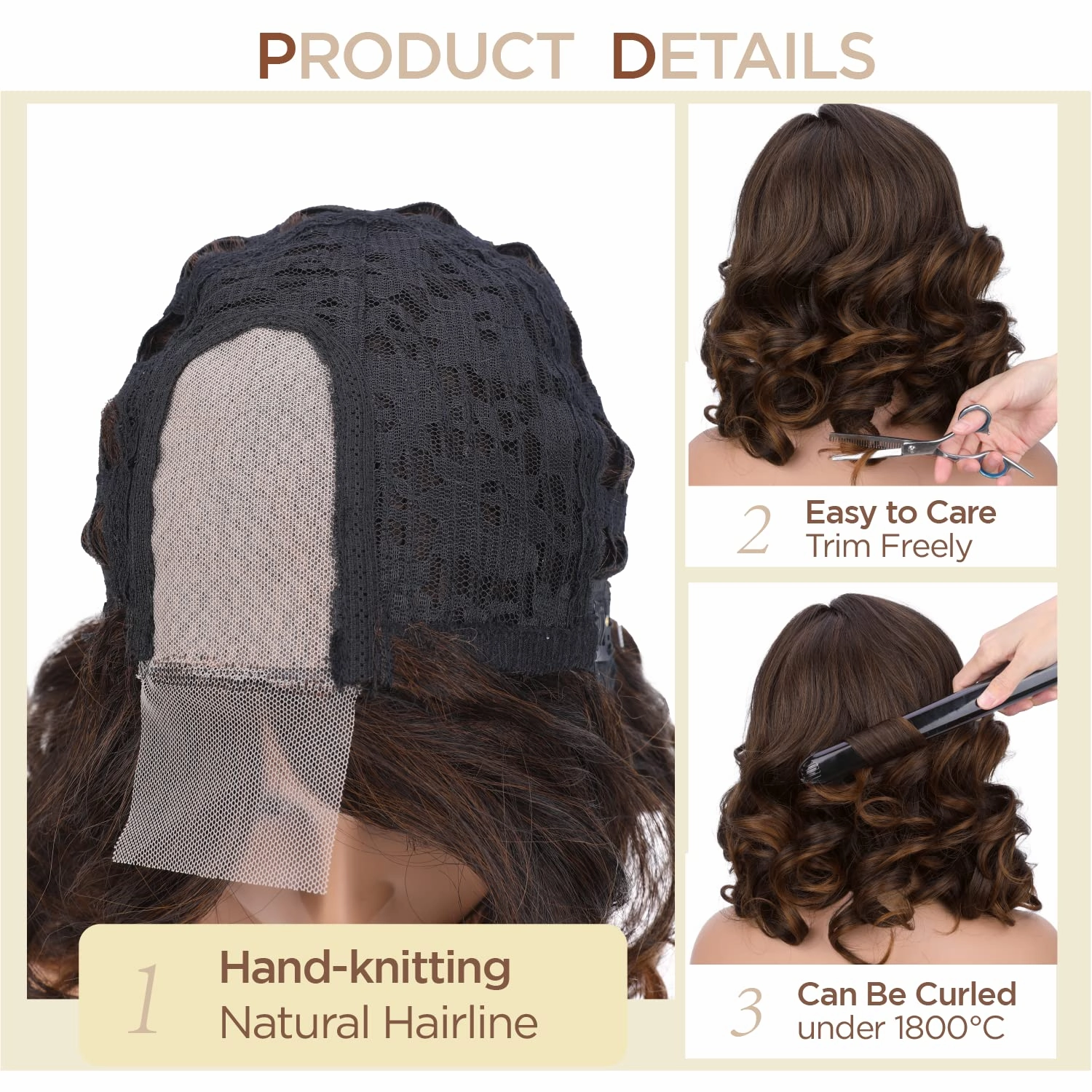 WIGER Short Wavy Wigs for Women Mixed Brown Loose Wave Bob Hair Wig 14 Inch Side Part Shoulder Length Glueless Lace Part Hair Synthetic Curly Wig for Daily or Party