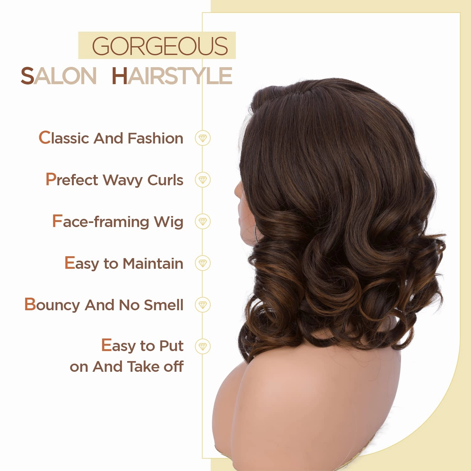 WIGER Short Wavy Wigs for Women Mixed Brown Loose Wave Bob Hair Wig 14 Inch Side Part Shoulder Length Glueless Lace Part Hair Synthetic Curly Wig for Daily or Party