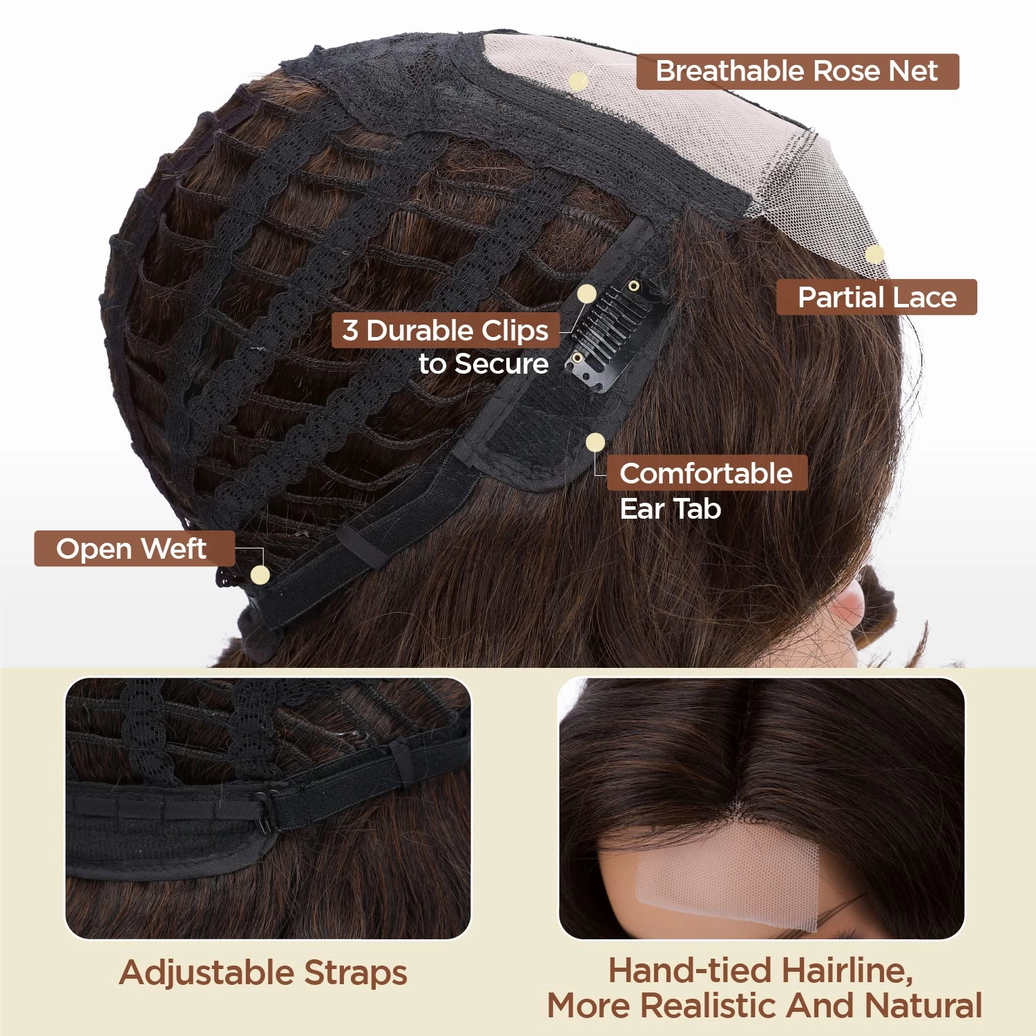 WIGER Short Wavy Wigs for Women Mixed Brown Loose Wave Bob Hair Wig 14 Inch Side Part Shoulder Length Glueless Lace Part Hair Synthetic Curly Wig for Daily or Party