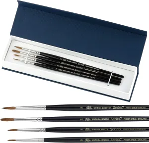 Winsor & Newton Series 7 Kolinsky Sable Watercolor Brushes - 100% Kolinsky Sable Brushes for Watercolor Gouache Ink and More - Professional 4 pc Round Watercolor Brush Set Sizes 0 - 1 - 2 - 3