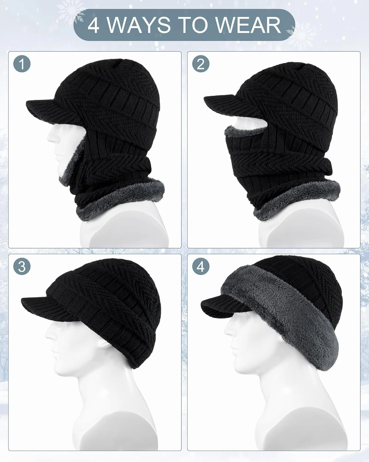 Winter Knitted Balaclava Hat Warm Cycling Face Covering Warmer Knit Hat Winter Neck Gaiter for Outdoor Sports