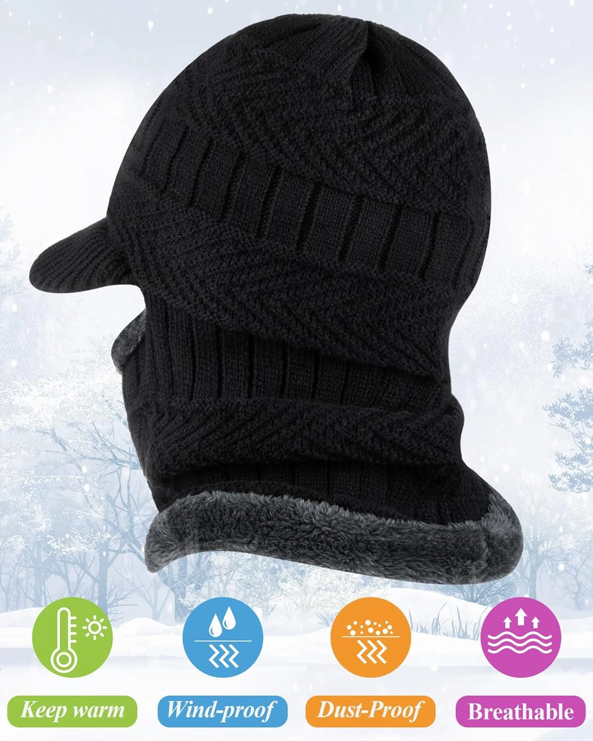 Winter Knitted Balaclava Hat Warm Cycling Face Covering Warmer Knit Hat Winter Neck Gaiter for Outdoor Sports