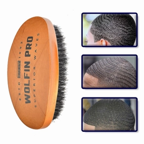 Wolfin Pro- Premium Curved 360 Wave Brush, 100% Natural Schima Superba Wood with Reinforced Pure Black Medium Boar Hair Bristle - Perfect for Wolfing, Creating 360 Layer Hair Waves, Cultivating Beards