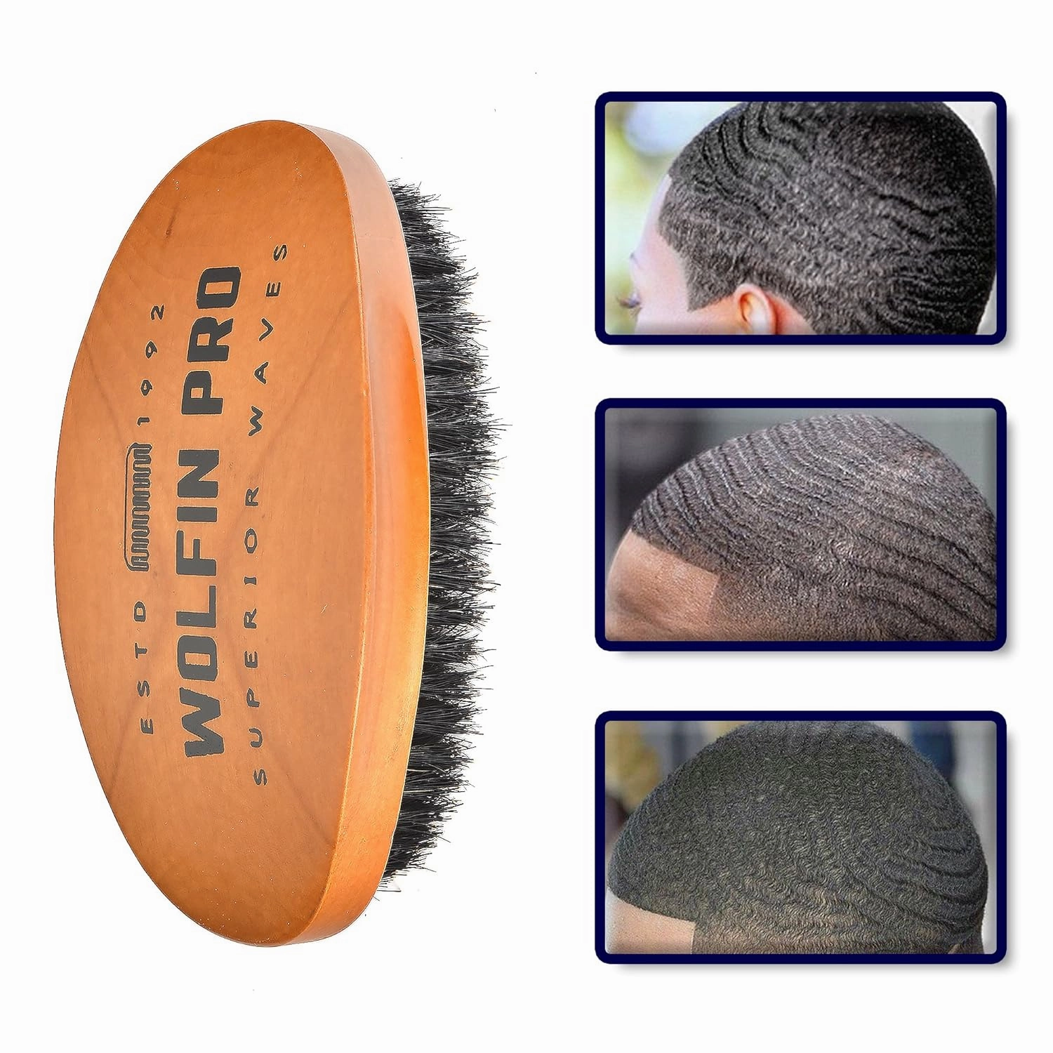 Wolfin Pro- Premium Curved 360 Wave Brush, 100% Natural Schima Superba Wood with Reinforced Pure Black Medium Boar Hair Bristle - Perfect for Wolfing, Creating 360 Layer Hair Waves, Cultivating Beards