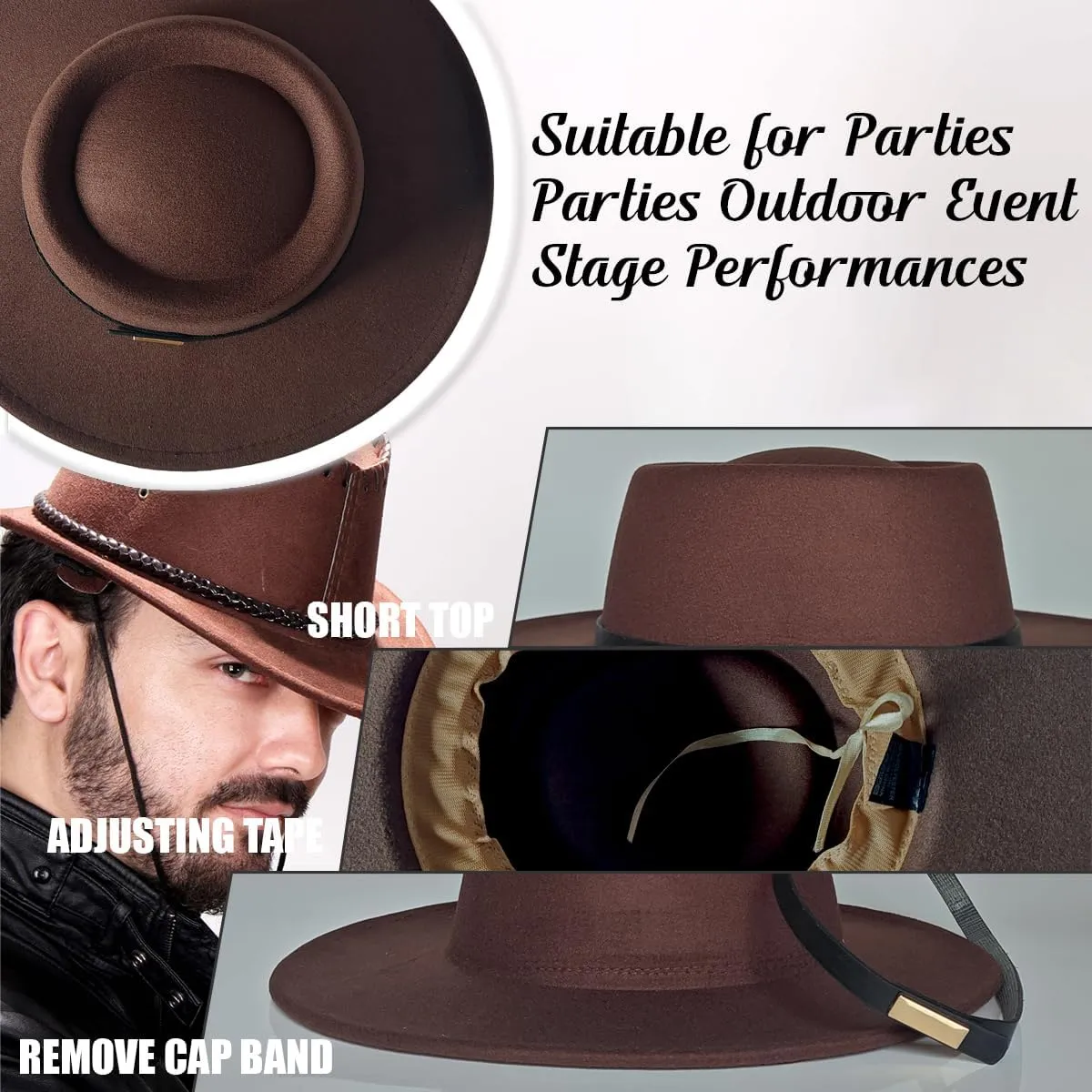 Women Men Wool Fedora Hat, Classic Vintage Wide Brim Flat Top Hat Warm Jazz Panama Hat with Belt
