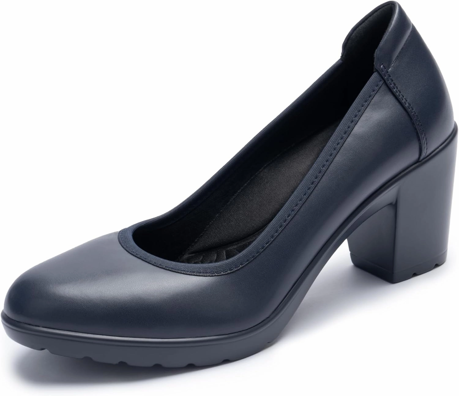 Women's Pumps with Arch Support, Chunky Closed Round Toe Block Heels for Women, Comfortable Low Heel Work Dress Shoes