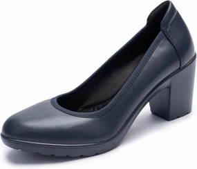 Women's Pumps with Arch Support, Chunky Closed Round Toe Block Heels for Women, Comfortable Low Heel Work Dress Shoes