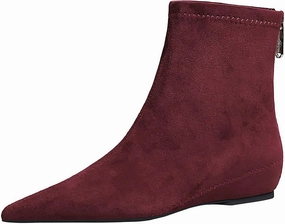 Women's Suede Flat Ankle Boots with Back Zipper Retro Comfortable Pointed Toe Internal Height Increase Wedge Short Bootie Fall Winter Daily Casual Dress Boots