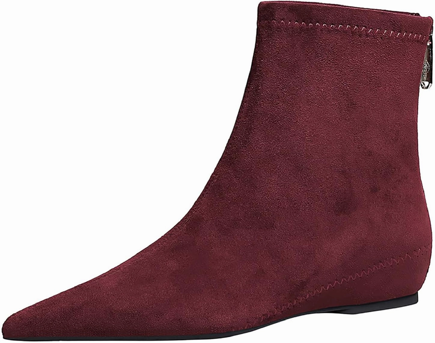 Women's Suede Flat Ankle Boots with Back Zipper Retro Comfortable Pointed Toe Internal Height Increase Wedge Short Bootie Fall Winter Daily Casual Dress Boots