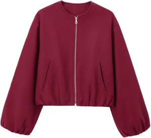 Womens Cropped Bomber Jacket Casual Zip Up Varsity Jackets Trendy Outwear Coats with Welt Pockets