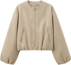 Womens Cropped Bomber Jacket Casual Zip Up Varsity Jackets Trendy Outwear Coats with Welt Pockets