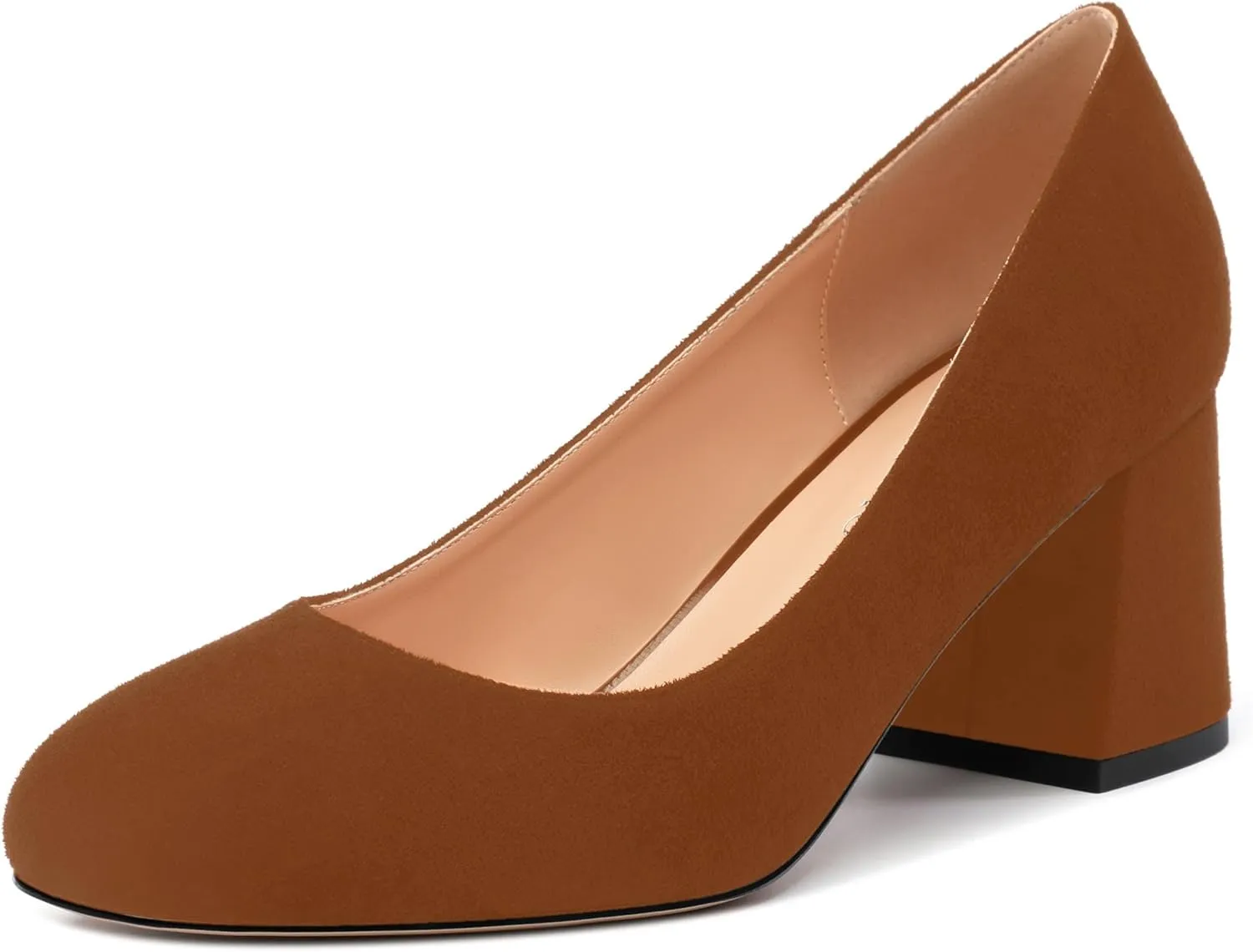 Women's Pumps, Round Closed Toe Chunky Heels, Slip On Fashion Comfort Solid Working Wedding Dressy Shoes for Women