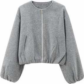 Womens Cropped Bomber Jacket Casual Zip Up Varsity Jackets Trendy Outwear Coats with Welt Pockets