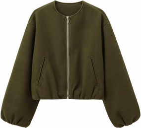 Womens Cropped Bomber Jacket Casual Zip Up Varsity Jackets Trendy Outwear Coats with Welt Pockets