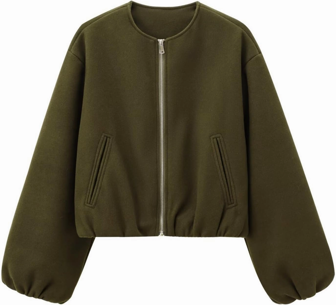 Womens Cropped Bomber Jacket Casual Zip Up Varsity Jackets Trendy Outwear Coats with Welt Pockets
