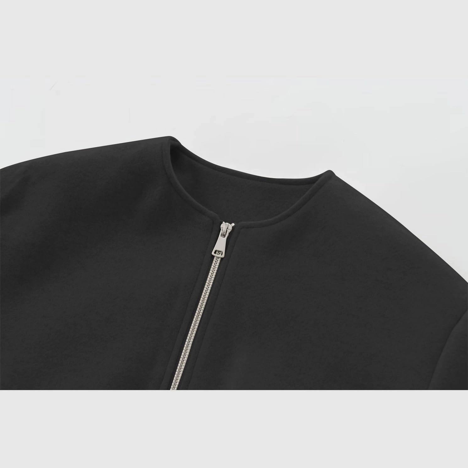 Womens Cropped Bomber Jacket Casual Zip Up Varsity Jackets Trendy Outwear Coats with Welt Pockets