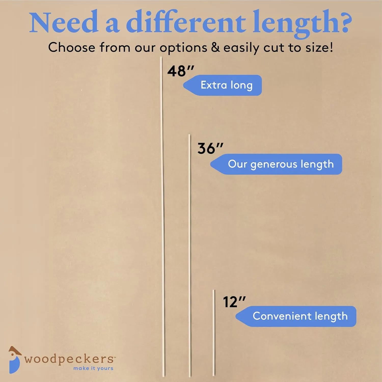 Wood Square Dowel Rods 1/8 inch x 12 Pack of 50 Wooden Craft Sticks for Crafts and Woodworking by Woodpeckers