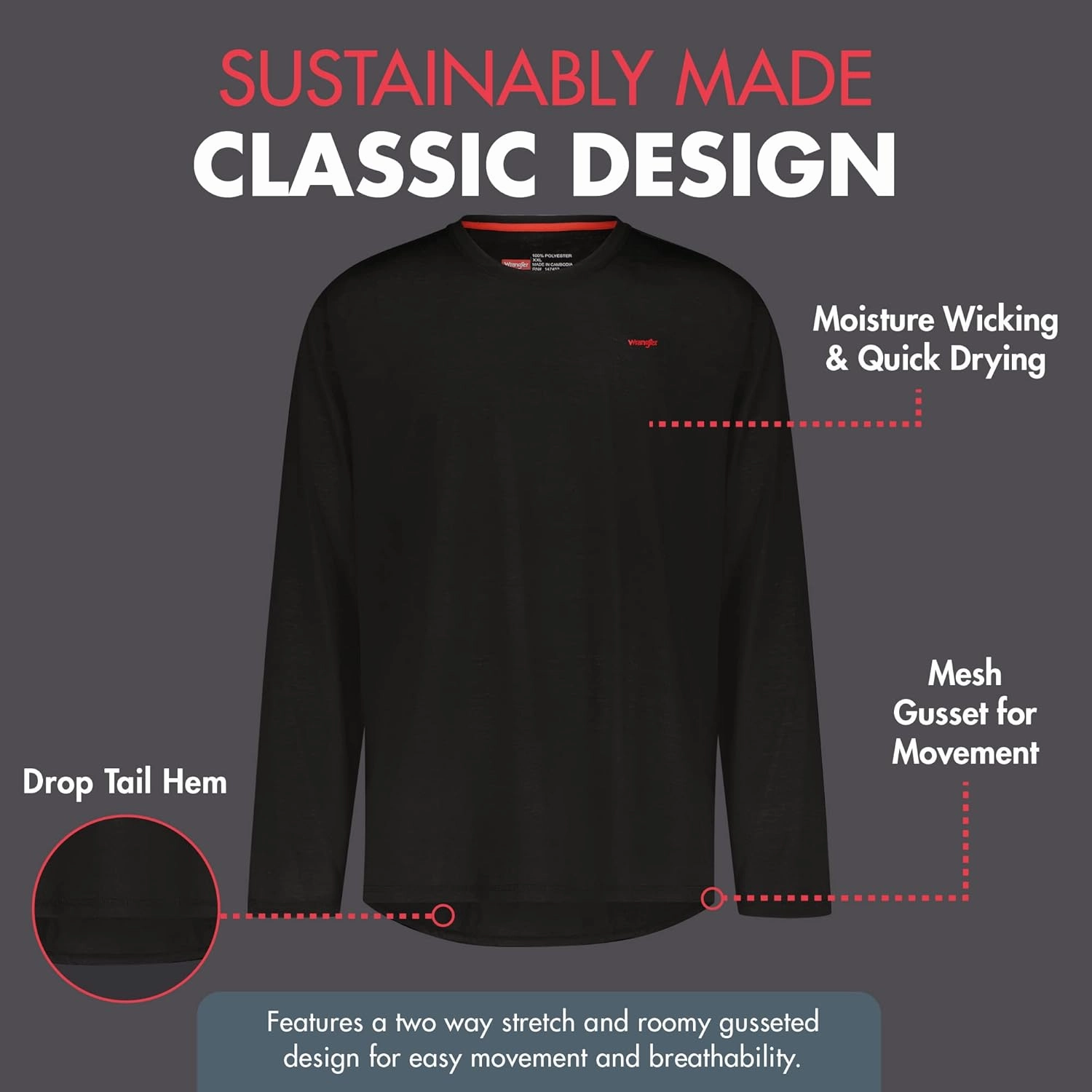 Wrangler - Men Long Sleeve Base Layer (Black) - Thermal Cold Weather Top
