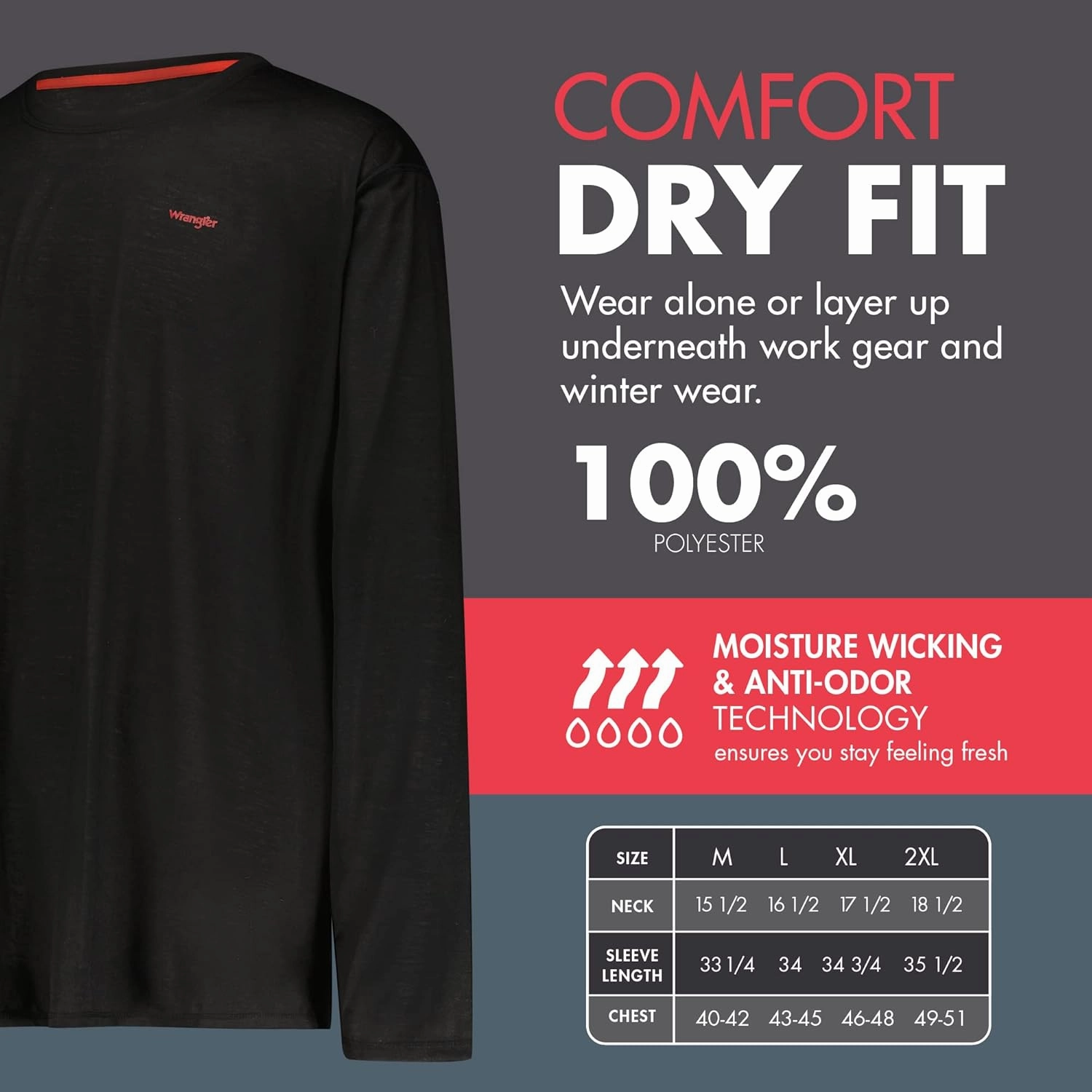 Wrangler - Men Long Sleeve Base Layer (Black) - Thermal Cold Weather Top