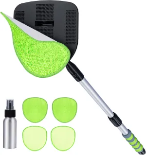 XINDELL Windshield Cleaner Tool – 360° Rotating Car Window Cleaning Kit with Extendable Handle, 4 Microfiber Pads, for Auto Windshield, Interior Glass, Trucks, SUVs, RVs, and Home Use