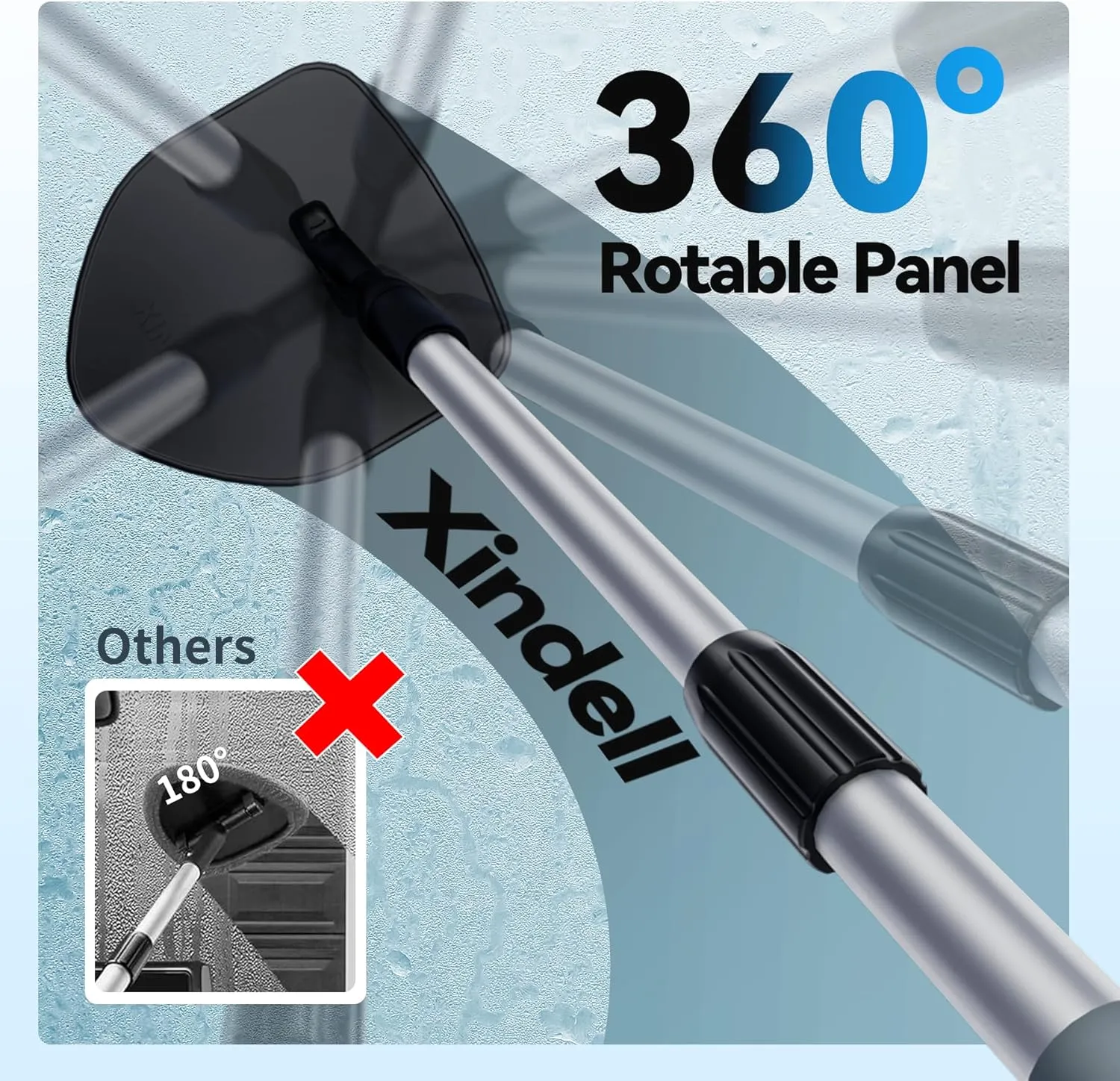 XINDELL Windshield Cleaner Tool – 360° Rotating Car Window Cleaning Kit with Extendable Handle, 4 Microfiber Pads, for Auto Windshield, Interior Glass, Trucks, SUVs, RVs, and Home Use