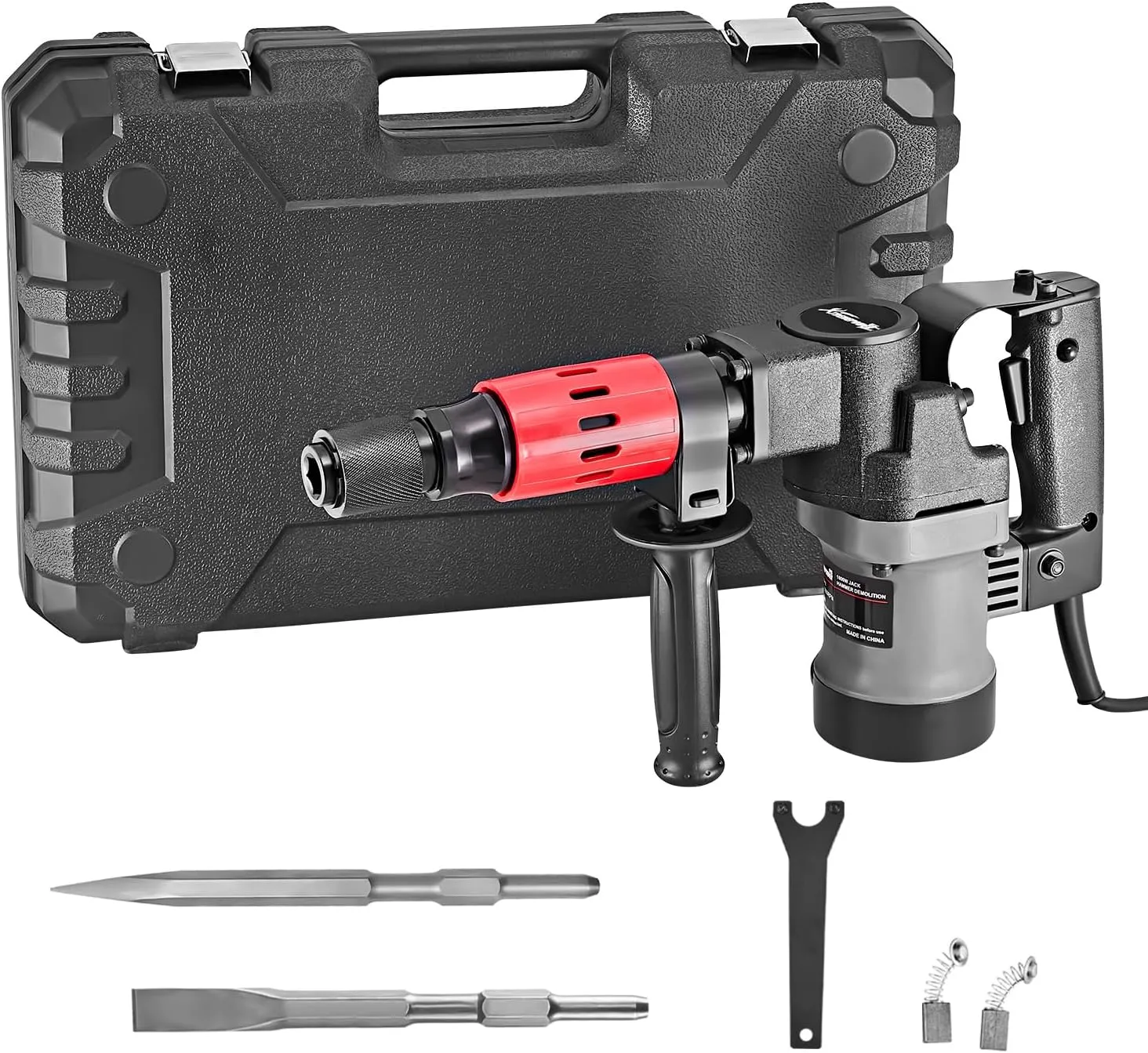 XtremepowerUS 1000W Demolition Electric Chipping Jack Hammer Concrete Breaker Chipping Chisel Bits Set With Carrying Case