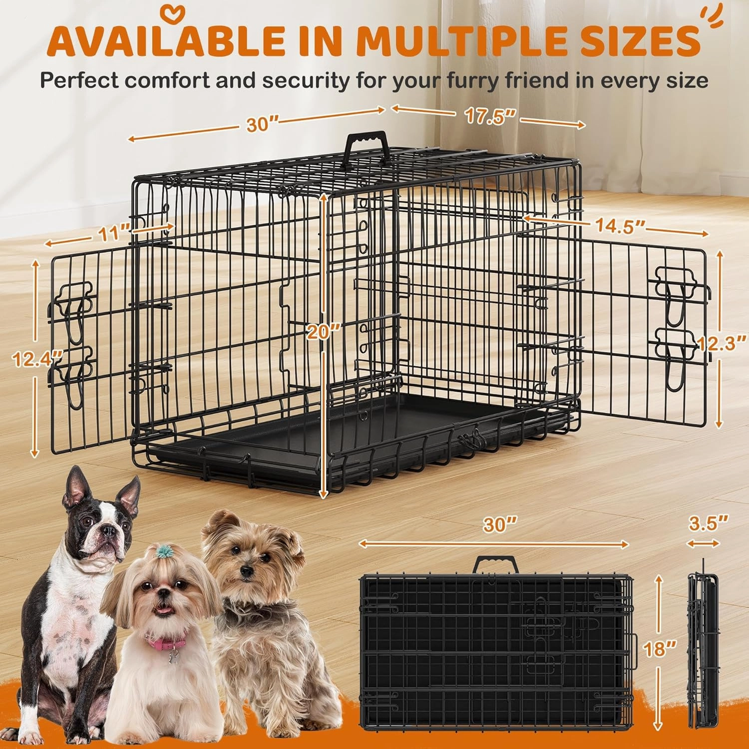 Yaheetech 30 inch Double Door Dog Crate w/Divider for Puppy, Collapsible Metal Dog Kennel with Removable Tray, Portable Travel Cage, Black