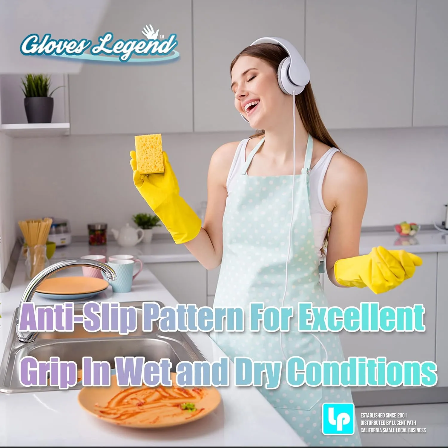 Yellow Household Kitchen Cleaning Dishwashing Reusable Gloves - Medium & Small