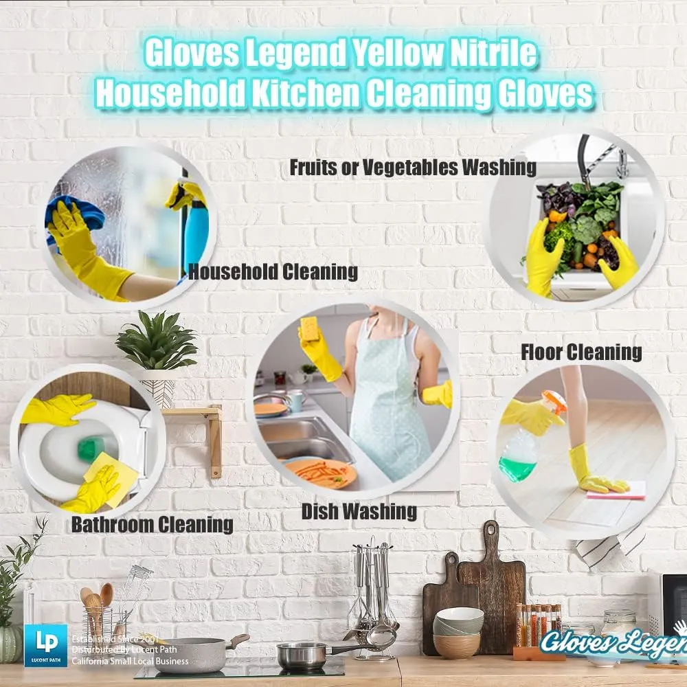 Yellow Household Kitchen Cleaning Dishwashing Reusable Gloves - Medium & Small