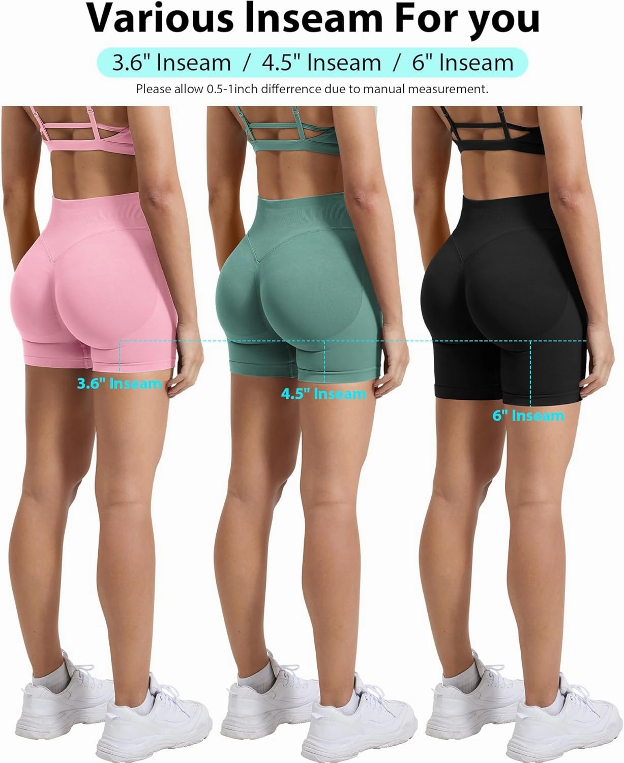 YEOREO SoftHue Women Workout Gym Impact Shorts Hidden Scrunch Butt Lifting 3.6"/4.5"/6" Seamless Shorts