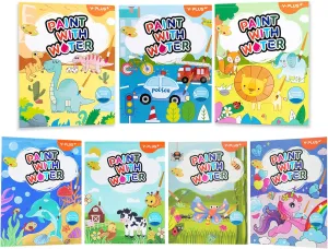 YPLUS Paint with Water Books for Toddlers, Watercolor Painting Paper for Kids Ages, Art Craft Gift for Drawing with Brush Christmas Stocking Stuffers for Kids Toddler (All 7 Themes)