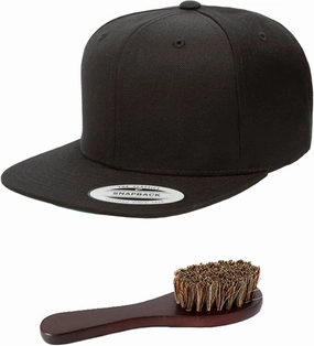 Yupoong Classics 6 Panel Premium Snapback Flatbill Hat OSFA Bundle with THP Hat & Clothing Brush