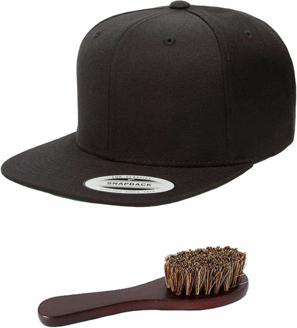 Yupoong Classics 6 Panel Premium Snapback Flatbill Hat OSFA Bundle with THP Hat & Clothing Brush