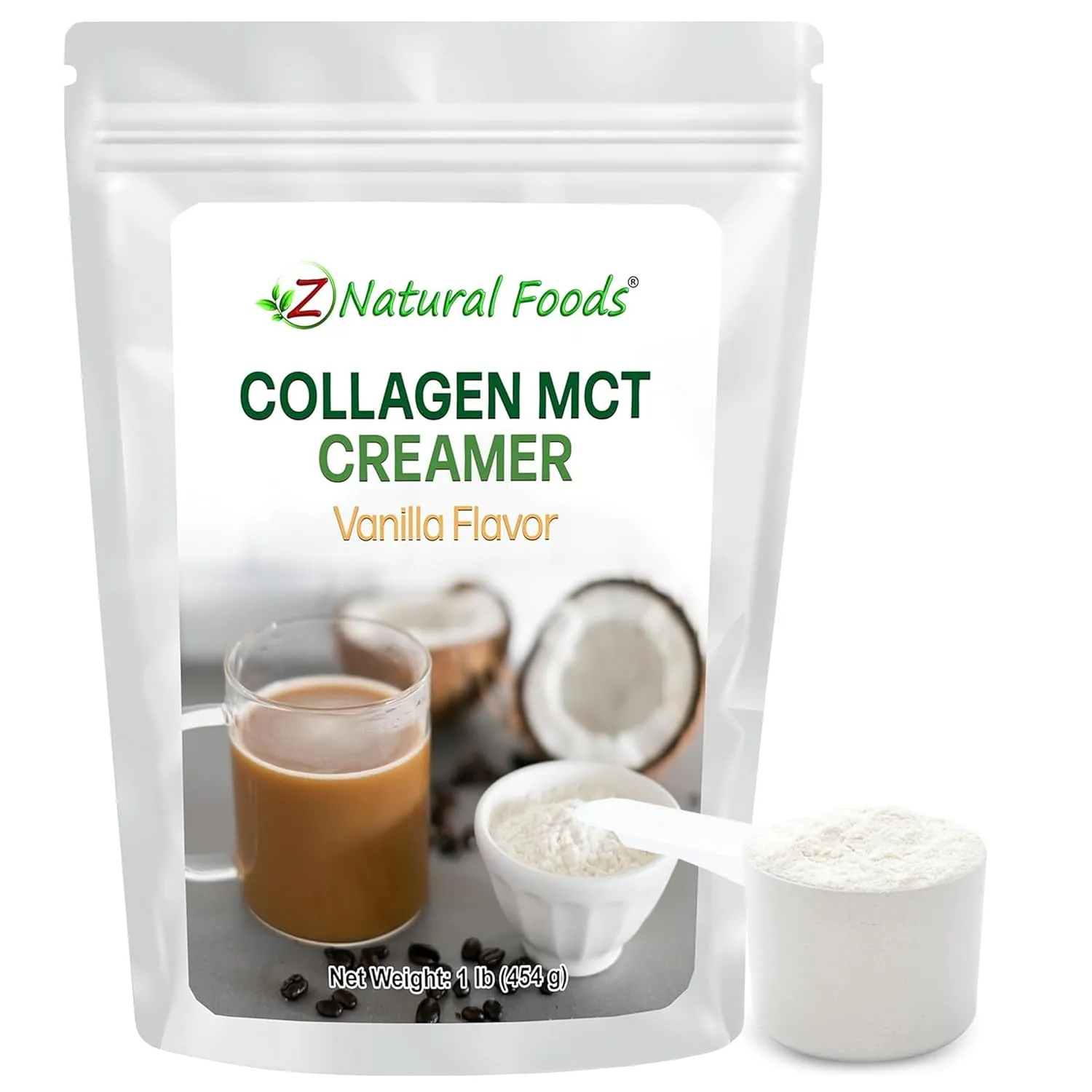 Z Natural Foods Collagen MCT Oil Creamer - Pure MCT Creamer Powder with Collagen Peptides - Collagen Creamer for Coffee, Tea & Culinary Use - Healthy Creamer, Keto & Paleo Friendly, Vanilla, 1 lb