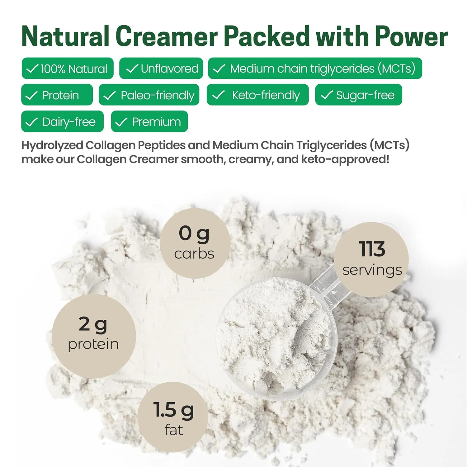 Z Natural Foods Collagen MCT Oil Creamer - Pure MCT Creamer Powder with Collagen Peptides - Collagen Creamer for Coffee, Tea & Culinary Use - Healthy Creamer, Keto & Paleo Friendly, Vanilla, 1 lb