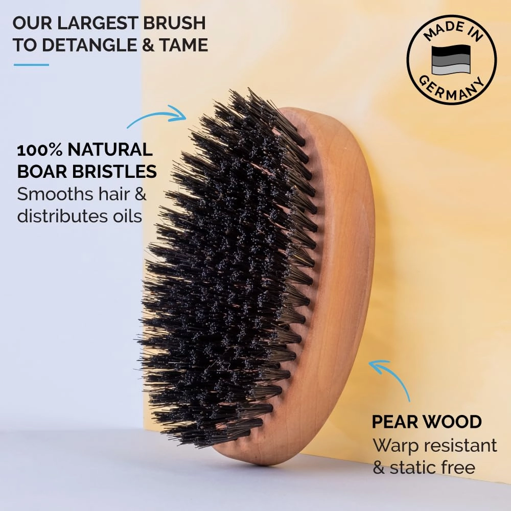 ZEUS Oval Military Beard Brush, Boar Bristle Military Style Beard Brush for Men – MADE IN GERMANY (FIRM BRISTLES) Q91