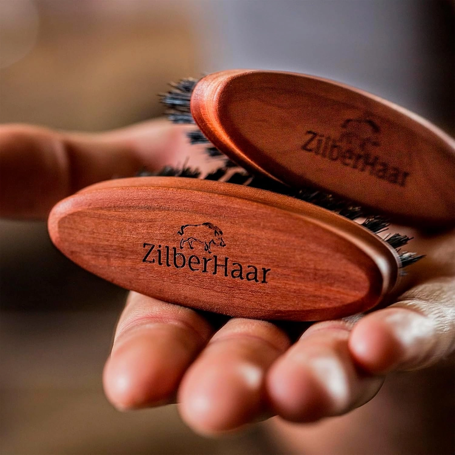 ZilberHaar Pocket Mustache and Beard Brush - Stiff Boar Bristles Small Brush - Perfect Beard Grooming Tool - Relieves beard itch - Short and Medium - Made in Europe