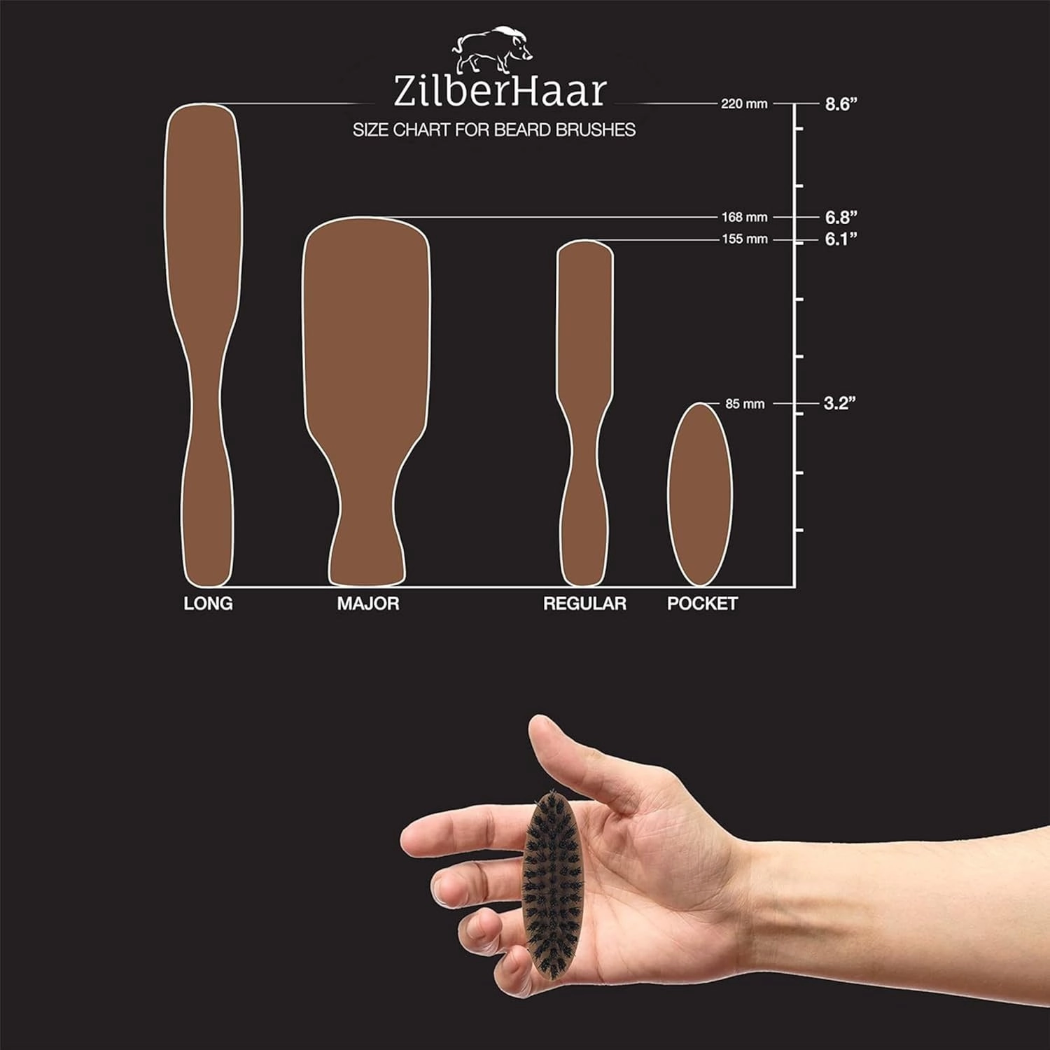 ZilberHaar Pocket Mustache and Beard Brush - Stiff Boar Bristles Small Brush - Perfect Beard Grooming Tool - Relieves beard itch - Short and Medium - Made in Europe