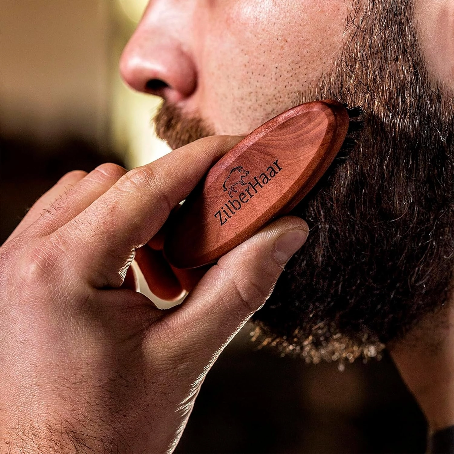 ZilberHaar Pocket Mustache and Beard Brush - Stiff Boar Bristles Small Brush - Perfect Beard Grooming Tool - Relieves beard itch - Short and Medium - Made in Europe