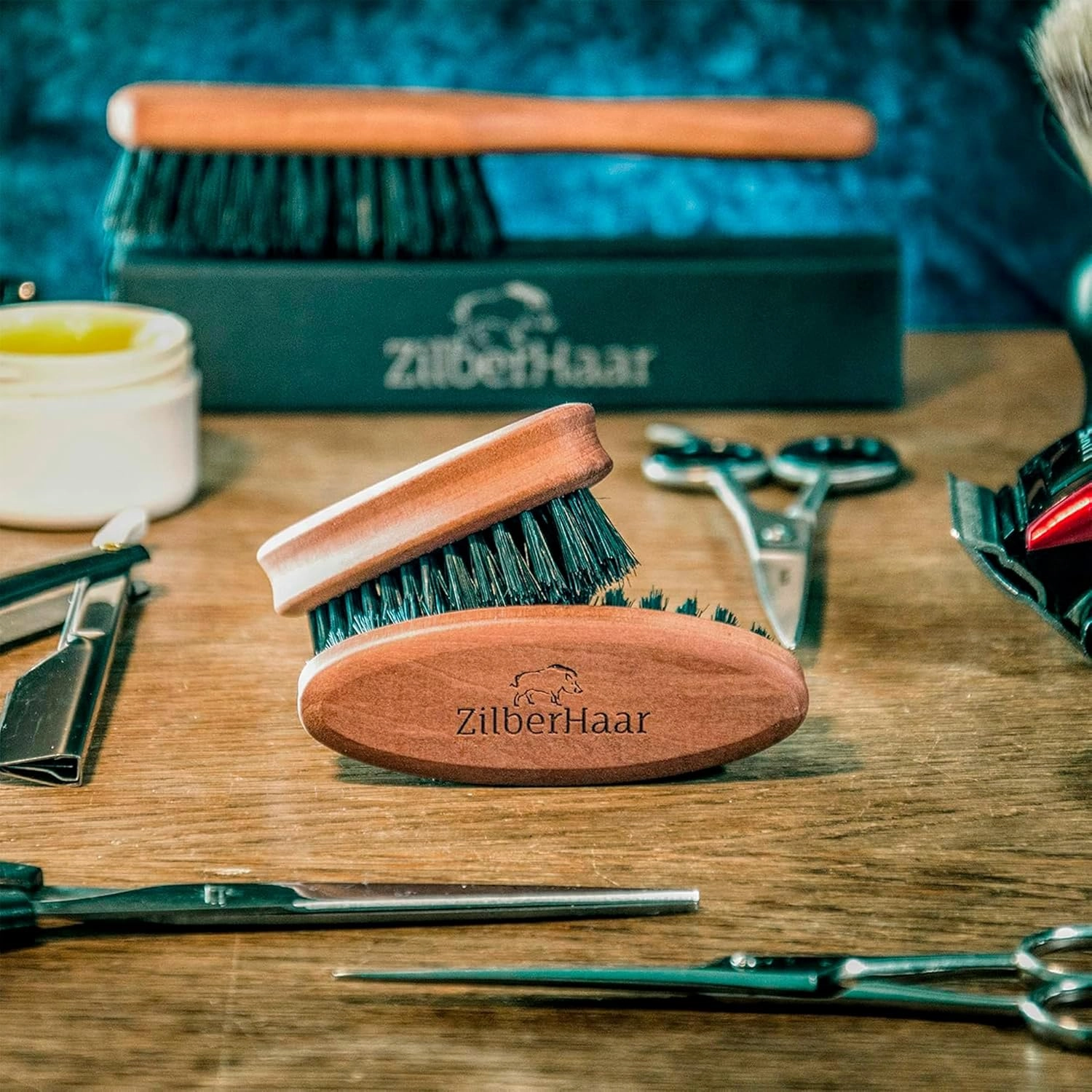 ZilberHaar Pocket Mustache and Beard Brush - Stiff Boar Bristles Small Brush - Perfect Beard Grooming Tool - Relieves beard itch - Short and Medium - Made in Europe