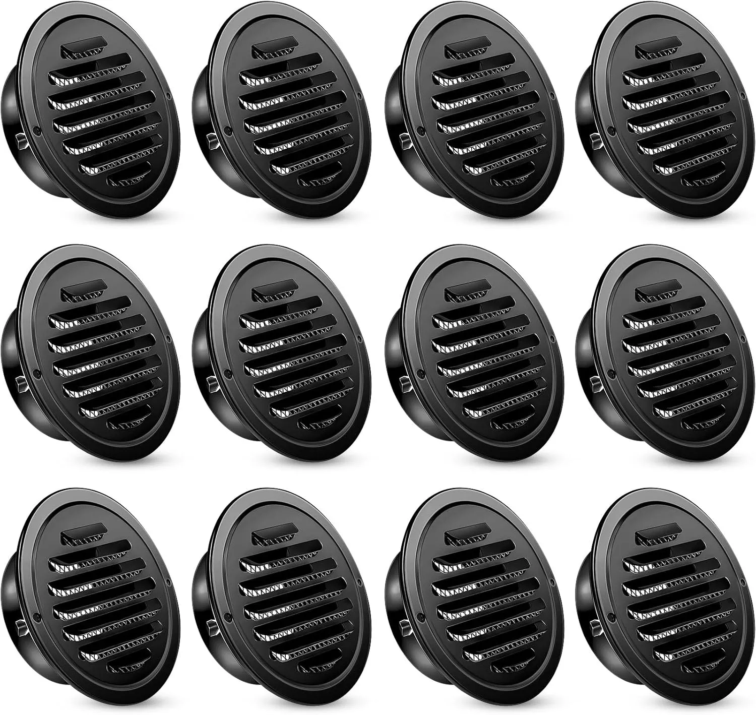 Zonon 12 Pcs Stainless Steel Soffit Vents 4 Inch Round Dryer Vent Cover with Mesh Screen for Home Outdoor Bathroom Wall Ceiling Outside Exterior Exhaust (Black)