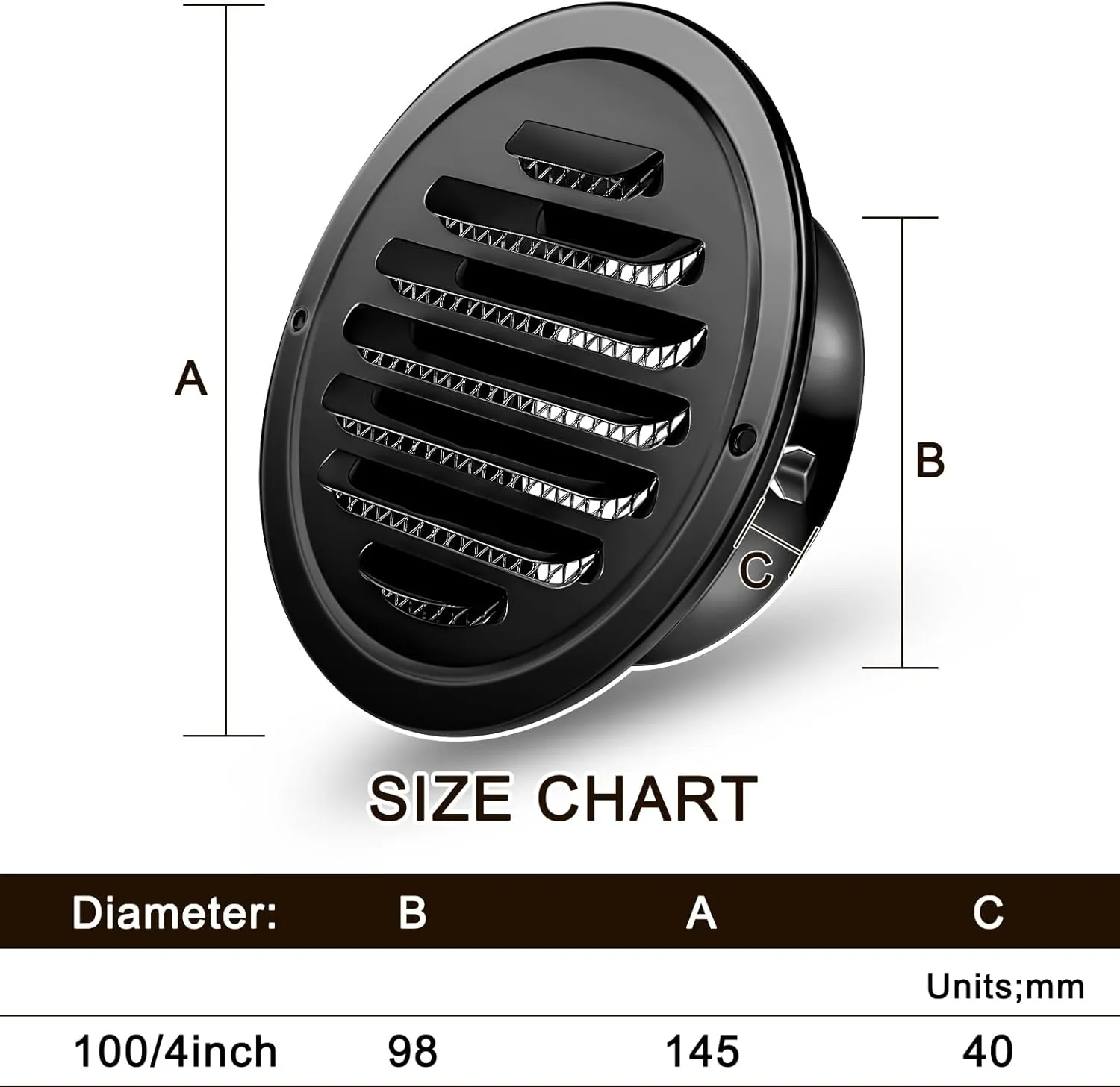 Zonon 12 Pcs Stainless Steel Soffit Vents 4 Inch Round Dryer Vent Cover with Mesh Screen for Home Outdoor Bathroom Wall Ceiling Outside Exterior Exhaust (Black)