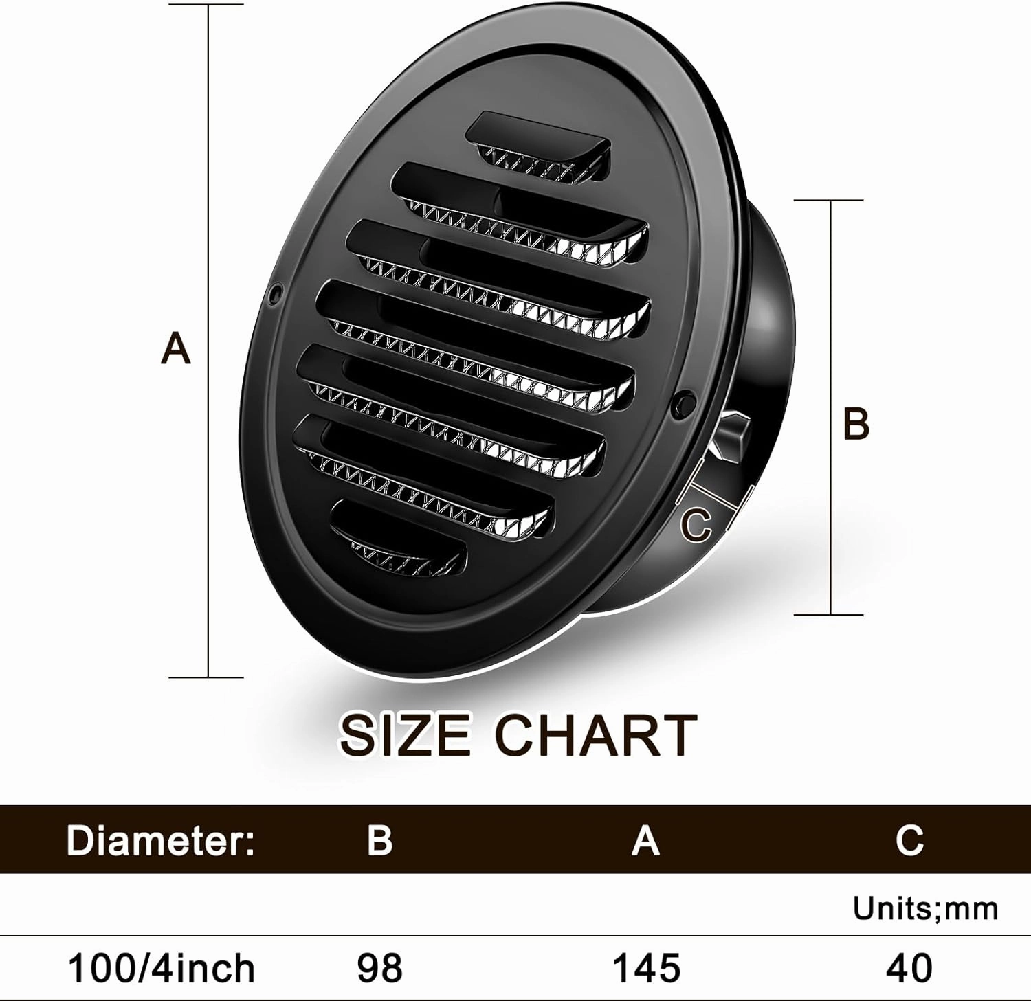 Zonon 18 Pcs Stainless Steel Soffit Vents 4 Inch Round Dryer Vent Cover with Mesh Screen for Home Outdoor Bathroom Wall Ceiling Outside Exterior Exhaust (Black)